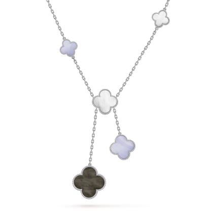 [Aurelle Style]CLOVER MOP CHALCEDONY NECKLACE SILVER 6 MOTIF