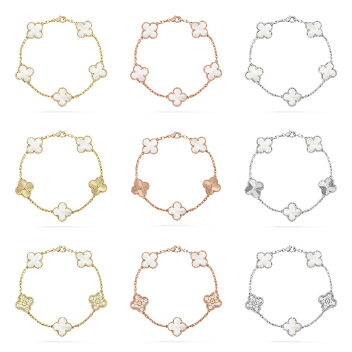 [Aurelle Style]CLOVER WHITE PEARL MOP 5 MOTIF BRACELET COLLECTION