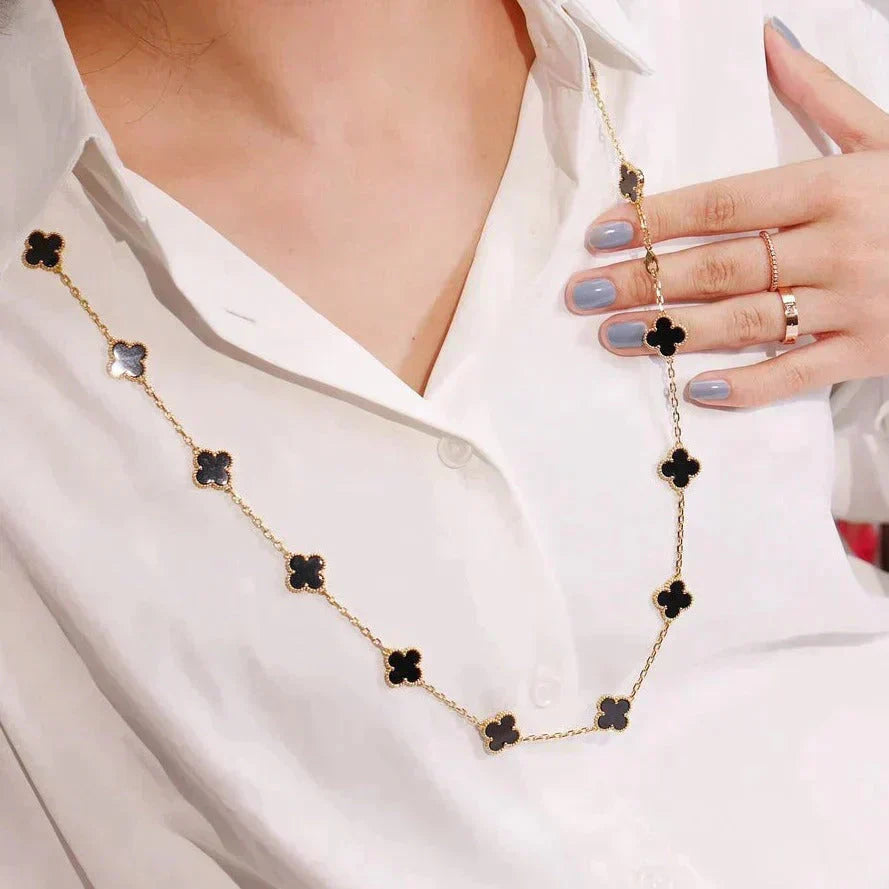 [Aurelle Style]CLOVER 20 MOTIFS ONYX NECKLACE