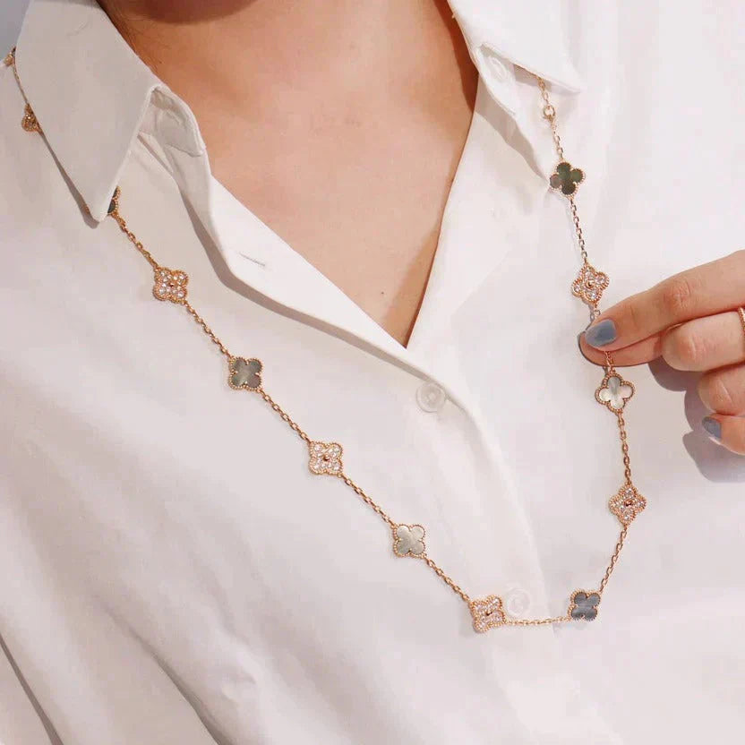 [Aurelle Style]CLOVER 20 MOTIFS DARK MOP DIAMOND  NECKLACE