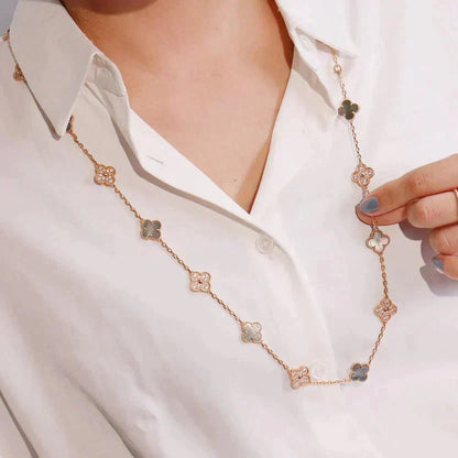 [Aurelle Style]CLOVER 20 MOTIFS DARK MOP DIAMOND  NECKLACE