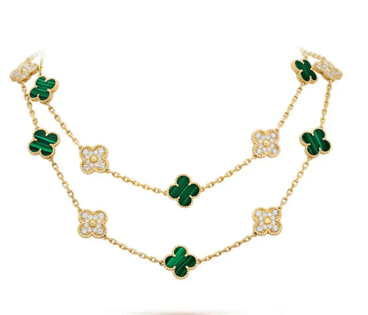 [Aurelle Style]CLOVER 20 MOTIFS MALACHITE DIAMOND NECKLACE