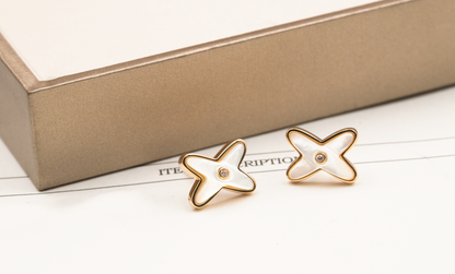 [Aurelle Style]JEUX DE WHITE MOP ROSE GOLD DIAMOND EARRINGS