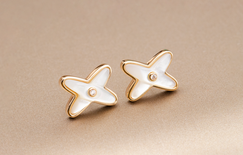 [Aurelle Style]JEUX DE WHITE MOP ROSE GOLD DIAMOND EARRINGS