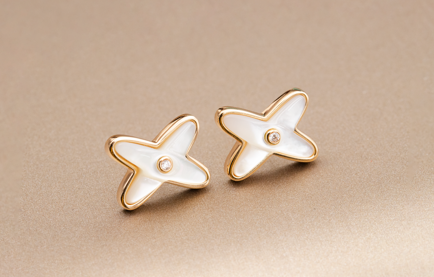 [Aurelle Style]JEUX DE WHITE MOP PINK GOLD DIAMOND EARRINGS