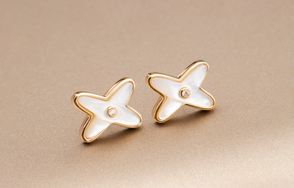 [Aurelle Style]JEUX DE WHITE MOP PINK GOLD DIAMOND EARRINGS