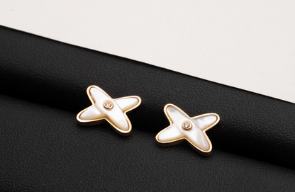 [Aurelle Style]JEUX DE WHITE MOP ROSE GOLD DIAMOND EARRINGS