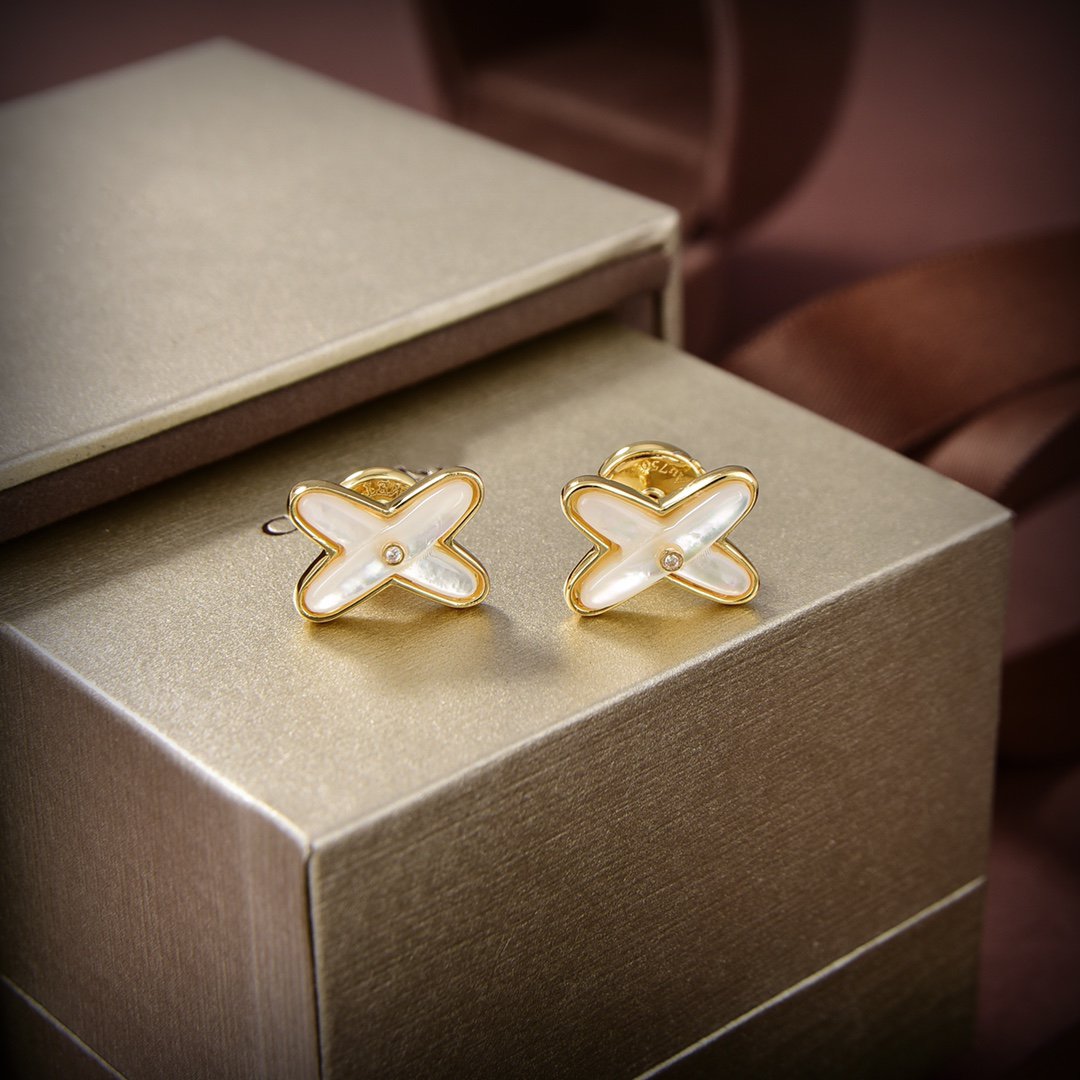 [Aurelle Style]JEUX DE WHITE MOP GOLD DIAMOND EARRINGS