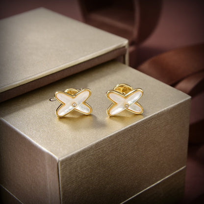 [Aurelle Style]JEUX DE WHITE MOP GOLD DIAMOND EARRINGS