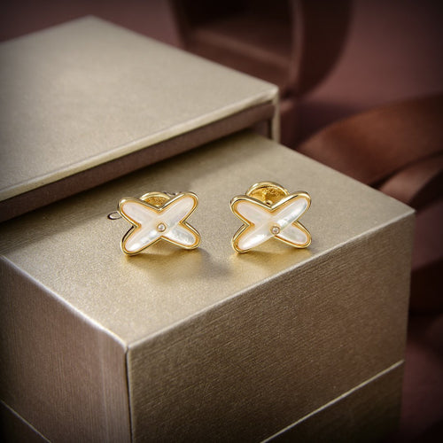 [Aurelle Style]JEUX DE WHITE MOP GOLD DIAMOND EARRINGS