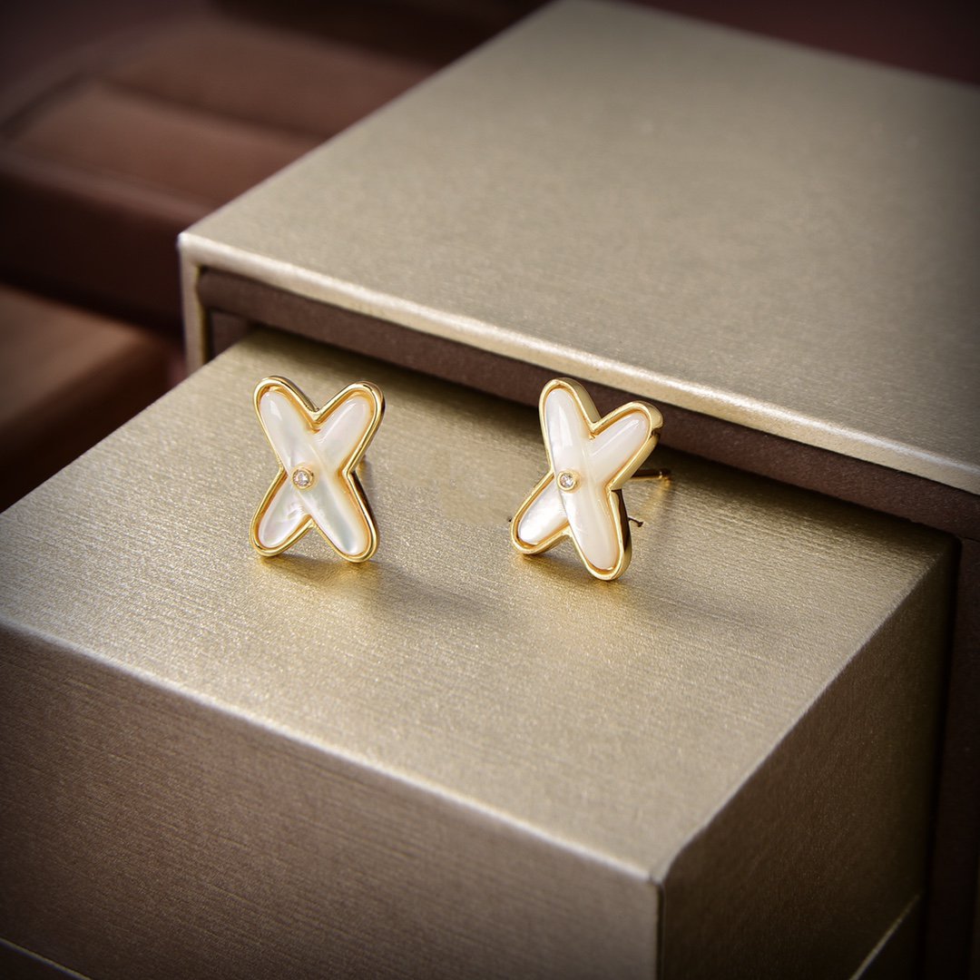 [Aurelle Style]JEUX DE WHITE MOP GOLD DIAMOND EARRINGS