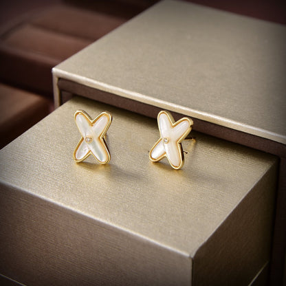 [Aurelle Style]JEUX DE WHITE MOP GOLD DIAMOND EARRINGS
