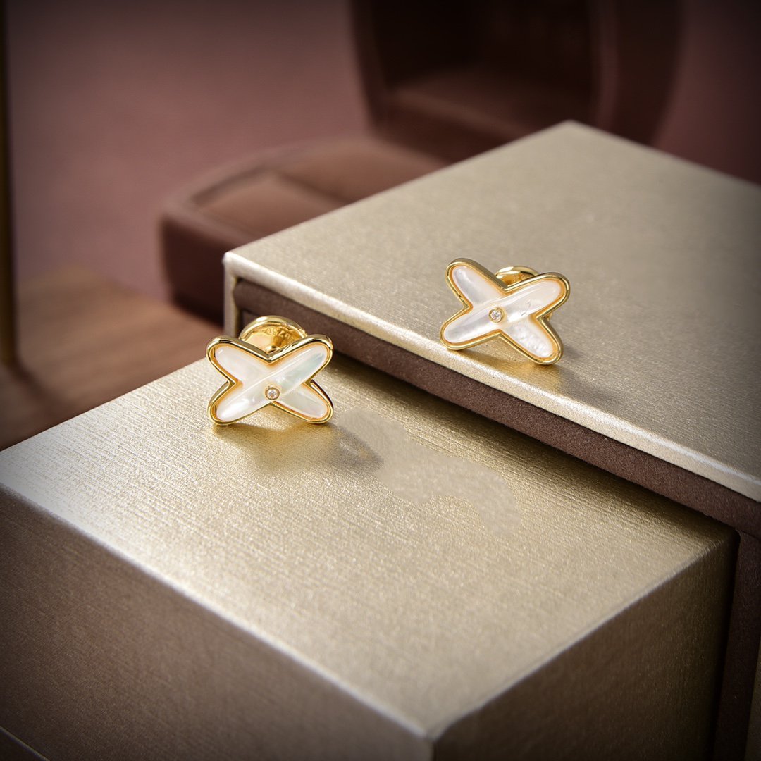 [Aurelle Style]JEUX DE WHITE MOP GOLD DIAMOND EARRINGS