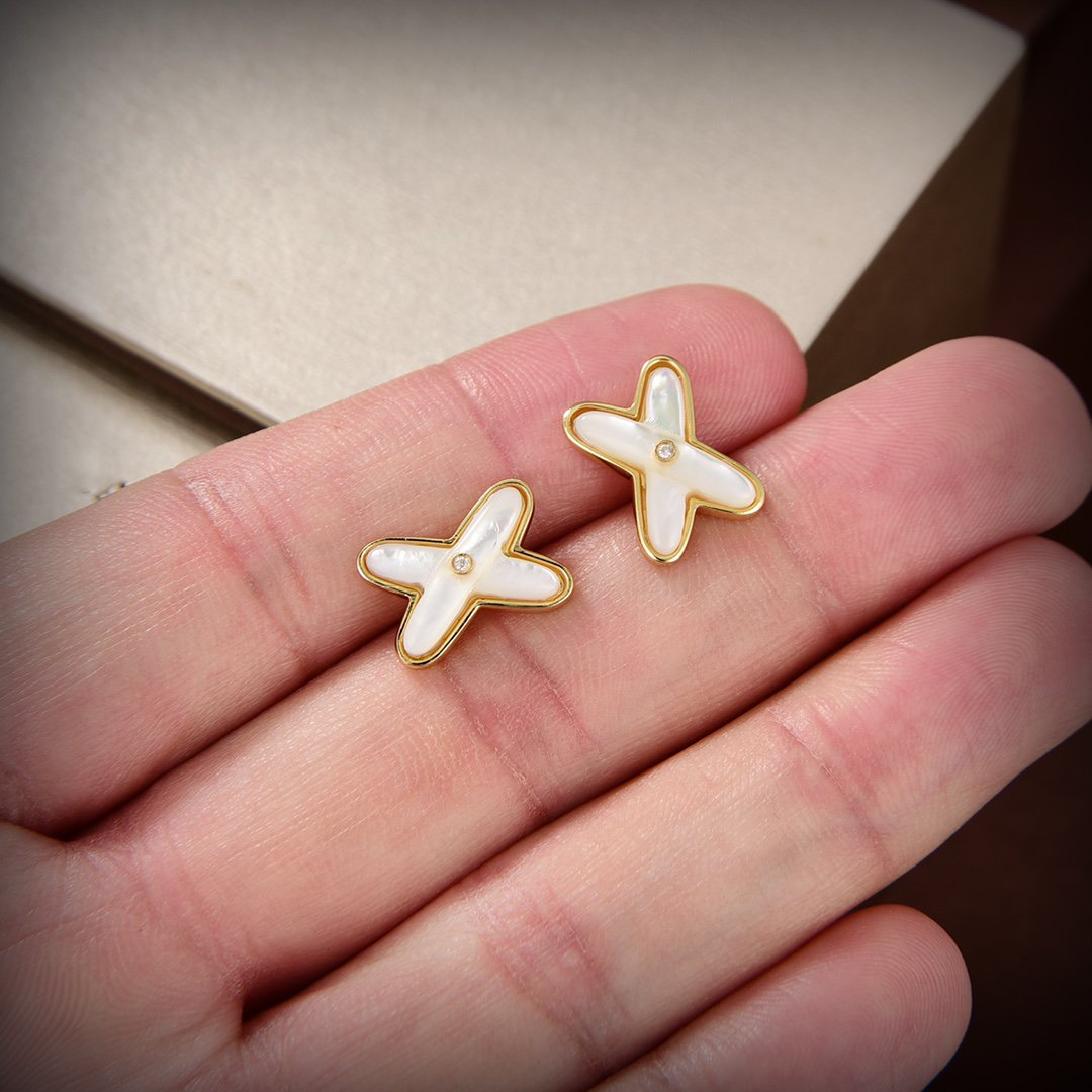 [Aurelle Style]JEUX DE WHITE MOP GOLD DIAMOND EARRINGS
