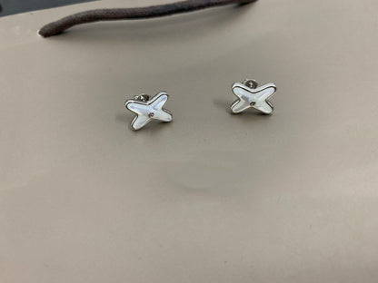 [Aurelle Style]JEUX DE WHITE MOP SILVER DIAMOND EARRINGS