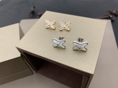 [Aurelle Style]JEUX DE WHITE MOP SILVER DIAMOND EARRINGS