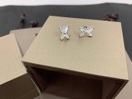[Aurelle Style]JEUX DE WHITE MOP SILVER DIAMOND EARRINGS