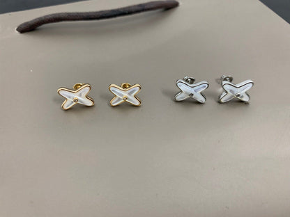 [Aurelle Style]JEUX DE WHITE MOP SILVER DIAMOND EARRINGS