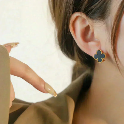 [Aurelle Style]CLOVER MEDIUM 1 MOTIFS  ONYX STUD EARRINGS