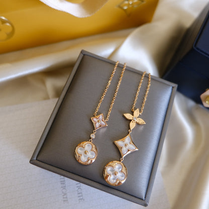 [Aurelle Style]COLOR BLOSSOM LARIAT NECKLACE PINK GOLD WHITE MOTHER PEARL AND DIAMOND