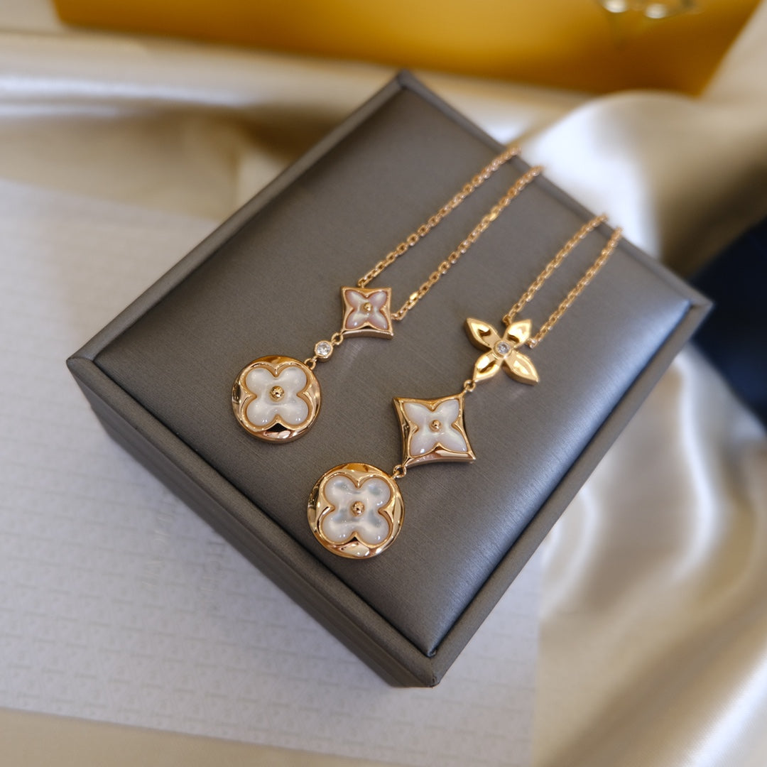 [Aurelle Style]COLOR BLOSSOM LARIAT NECKLACE PINK GOLD WHITE MOTHER PEARL AND DIAMOND