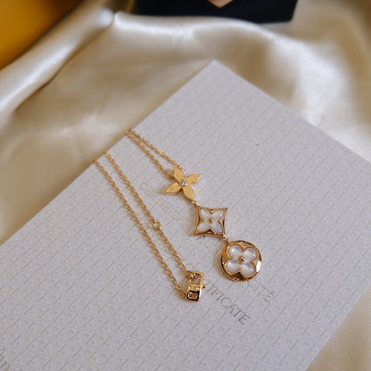 [Aurelle Style]COLOR BLOSSOM LARIAT NECKLACE PINK GOLD WHITE MOTHER PEARL AND DIAMOND