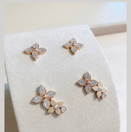 [Aurelle Style]STAR BLOSSOM STUD EARRINGS PINK GOLD DIAMONDS