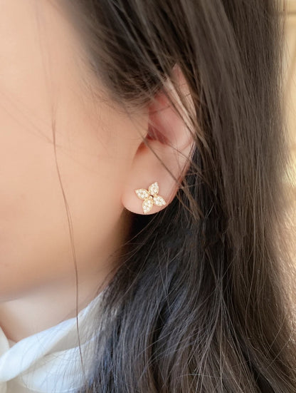 [Aurelle Style]STAR BLOSSOM STUD EARRINGS PINK GOLD DIAMONDS