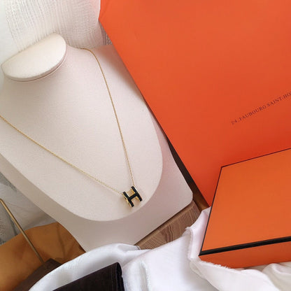 [Aurelle Style]HM CLIC BLACK ENAMEL GOLD NECKLACE