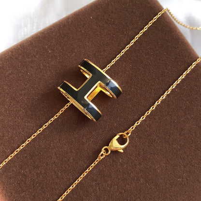 [Aurelle Style]HM CLIC BLACK ENAMEL GOLD NECKLACE
