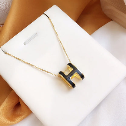 [Aurelle Style]HM CLIC BLACK ENAMEL GOLD NECKLACE