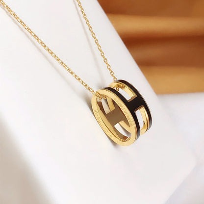 [Aurelle Style]HM CLIC BLACK ENAMEL GOLD NECKLACE