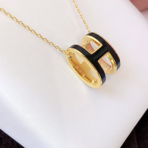 [Aurelle Style]HM CLIC BLACK ENAMEL GOLD NECKLACE