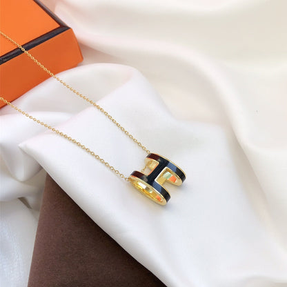 [Aurelle Style]HM CLIC BLACK ENAMEL GOLD NECKLACE