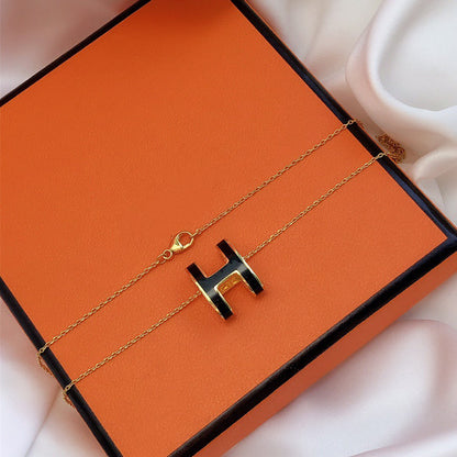 [Aurelle Style]HM CLIC BLACK ENAMEL GOLD NECKLACE