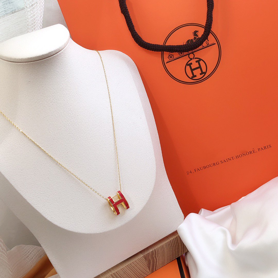 [Aurelle Style]HM CLIC RED ENAMEL GOLD NECKLACE