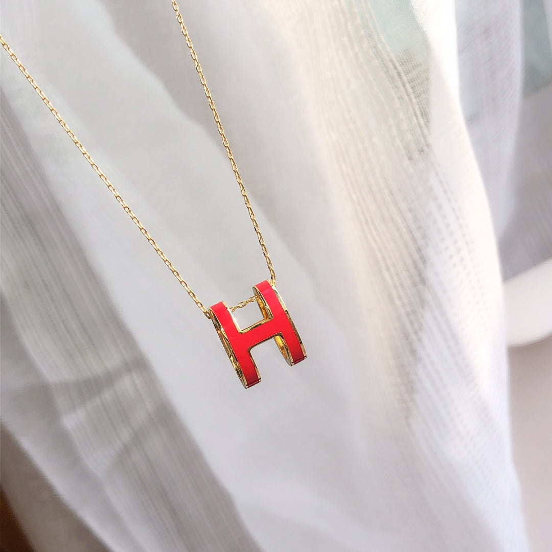 [Aurelle Style]HM CLIC RED ENAMEL GOLD NECKLACE