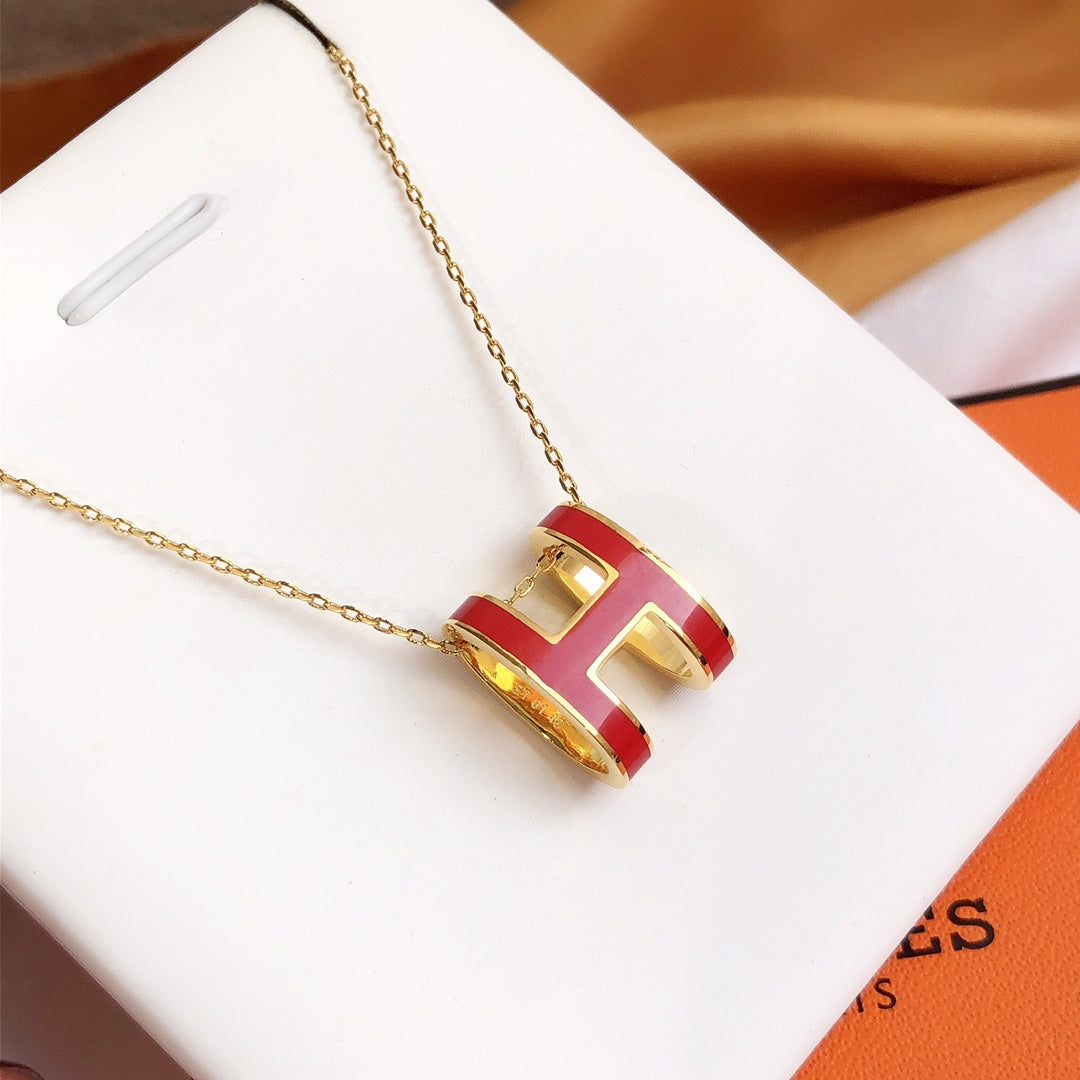 [Aurelle Style]HM CLIC RED ENAMEL GOLD NECKLACE
