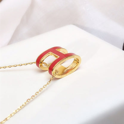 [Aurelle Style]HM CLIC RED ENAMEL GOLD NECKLACE