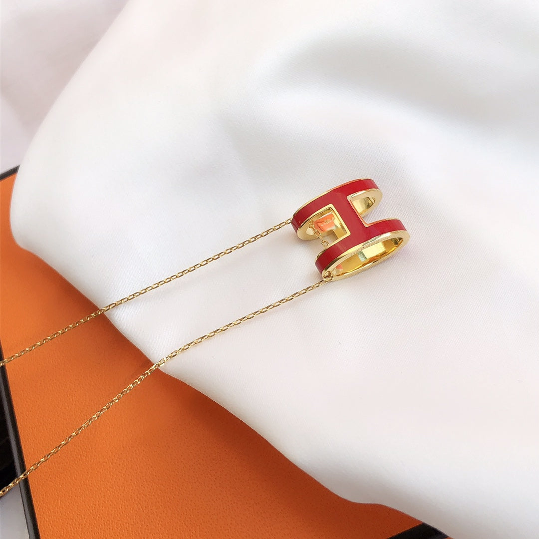 [Aurelle Style]HM CLIC RED ENAMEL GOLD NECKLACE