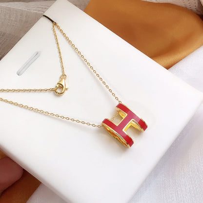 [Aurelle Style]HM CLIC RED ENAMEL GOLD NECKLACE