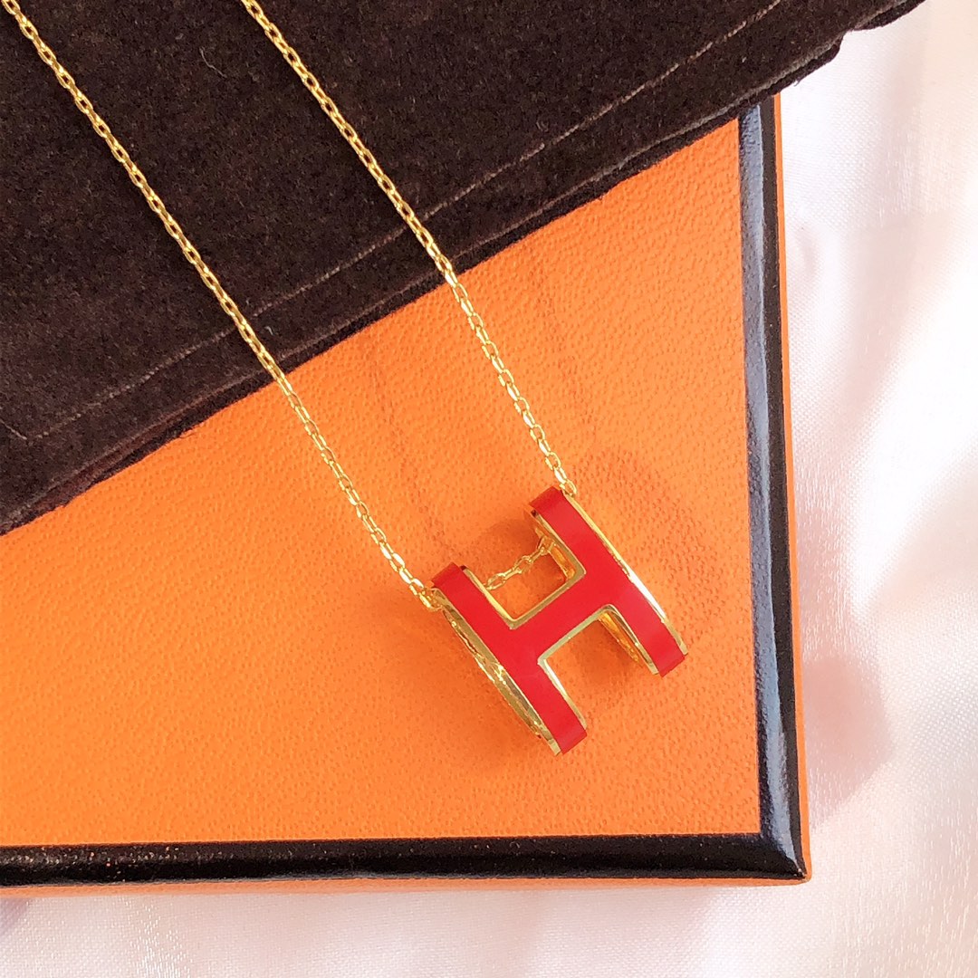 [Aurelle Style]HM CLIC RED ENAMEL GOLD NECKLACE