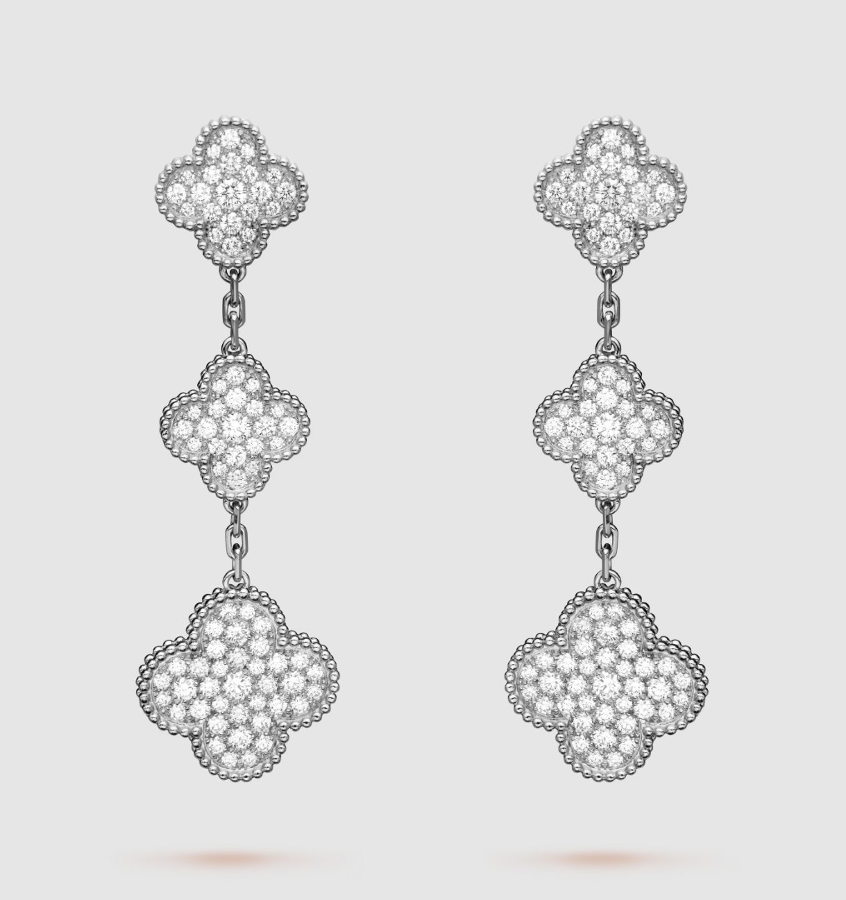 [Aurelle Style]CLOVER 3 MOTIF DIAMOND SILVER DROP EARRINGS