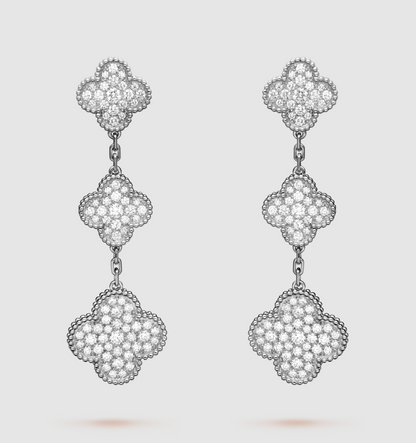 [Aurelle Style]CLOVER 3 MOTIF DIAMOND SILVER DROP EARRINGS