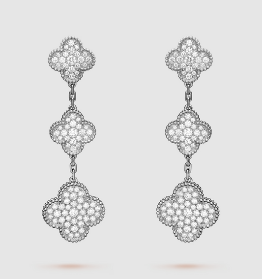 [Aurelle Style]CLOVER 3 MOTIF DIAMOND SILVER DROP EARRINGS