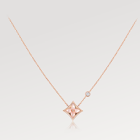 [Aurelle Style]STAR PINK MOP 1 DIAMOND PINK GOLD NECKLACE