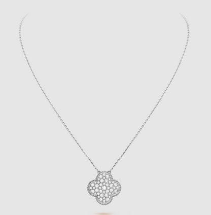 [Aurelle Style]CLOVER 25MM LARGE PENDANT DIAMOND PAVED SILVER NECKLACE