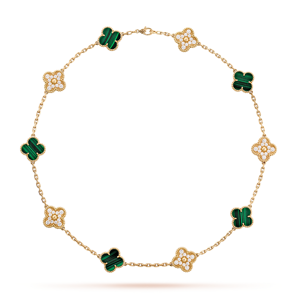 [Aurelle Style]CLOVER 10 MOTIFS MALACHITE DIAMOND NECKLACE