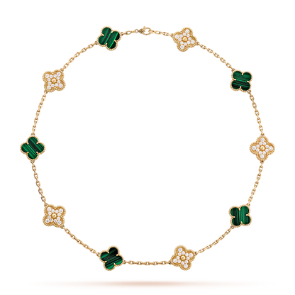 [Aurelle Style]CLOVER 10 MOTIFS MALACHITE DIAMOND NECKLACE