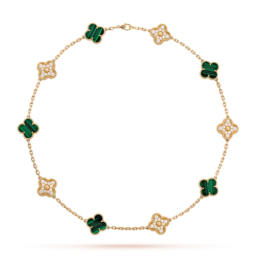 [Aurelle Style]CLOVER 10 MOTIFS MALACHITE DIAMOND NECKLACE
